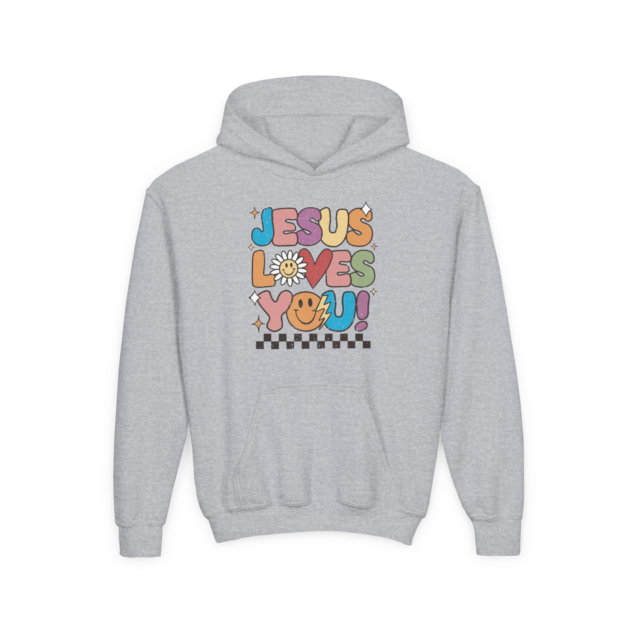 Faith Based Youth Hoodie - Jesus Loves You (Smiley Edition) | Kids clothes by atgodanddesigns