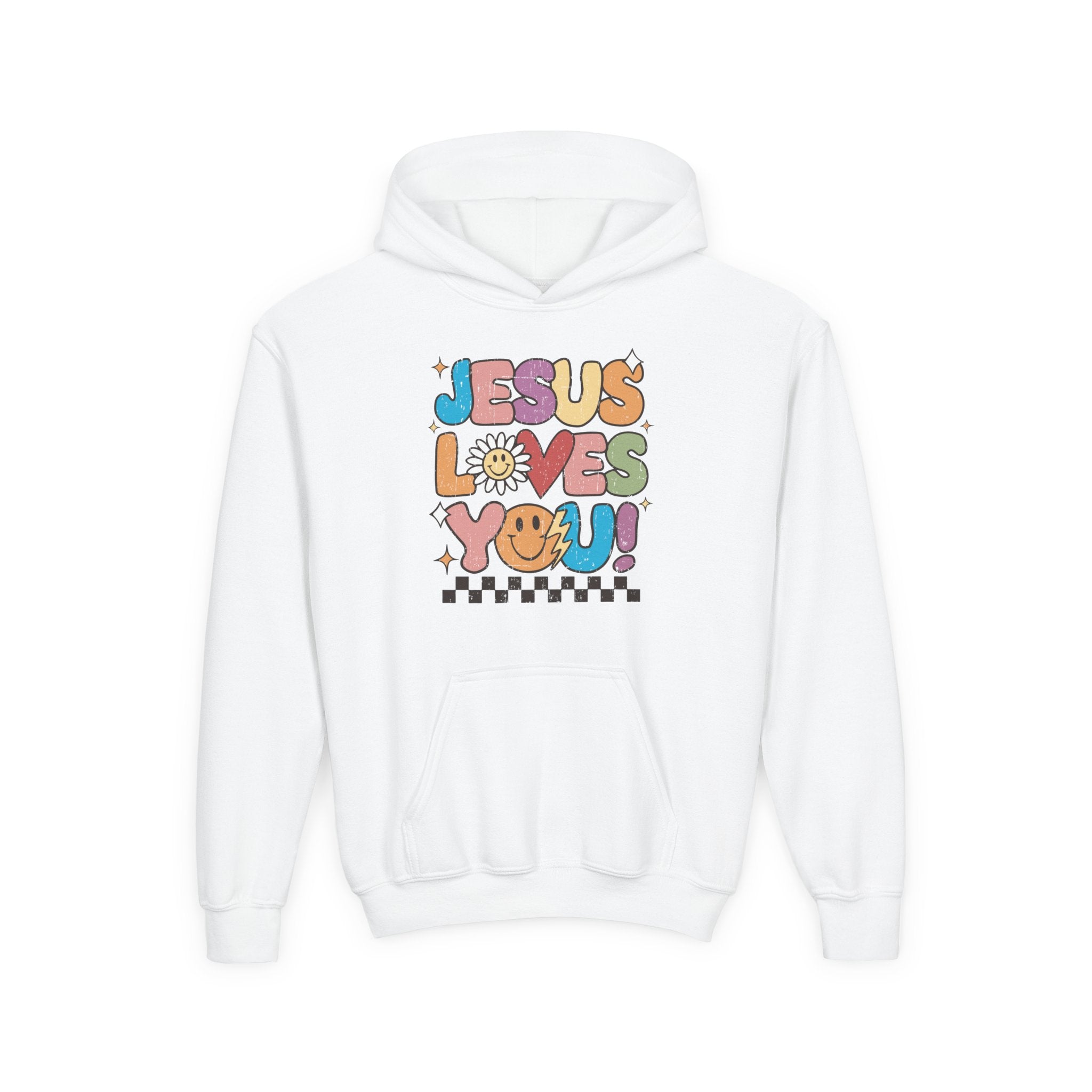 Faith Based Youth Hoodie - Jesus Loves You (Smiley Edition) | Kids clothes by atgodanddesigns