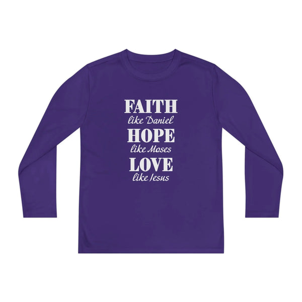 Faith Based Youth Long Sleeve T-Shirt - Faith, Hope, Love | Kids clothes by atgodanddesigns