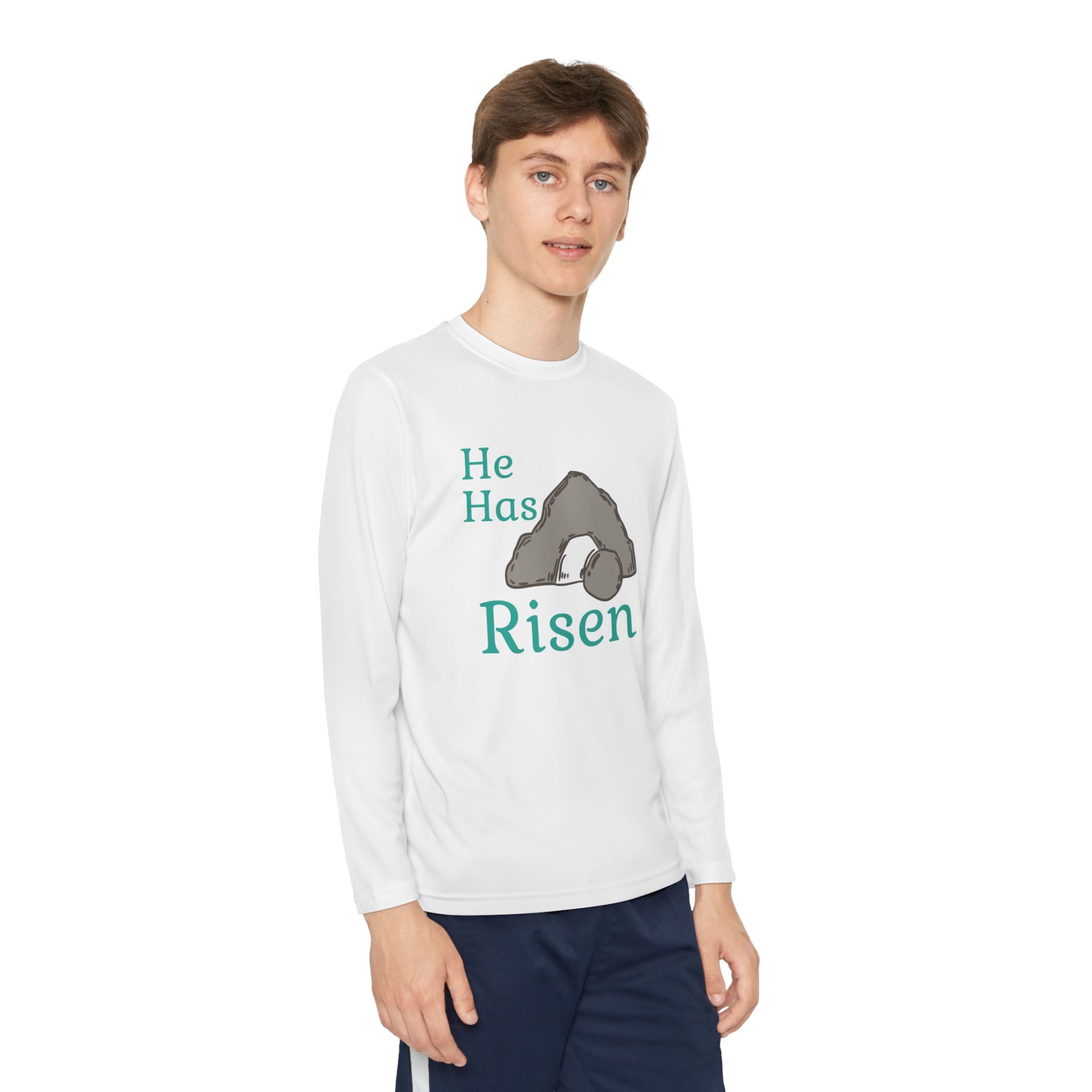 Faith Based Youth Long Sleeve T-Shirt - He Has Risen | Kids clothes by atgodanddesigns