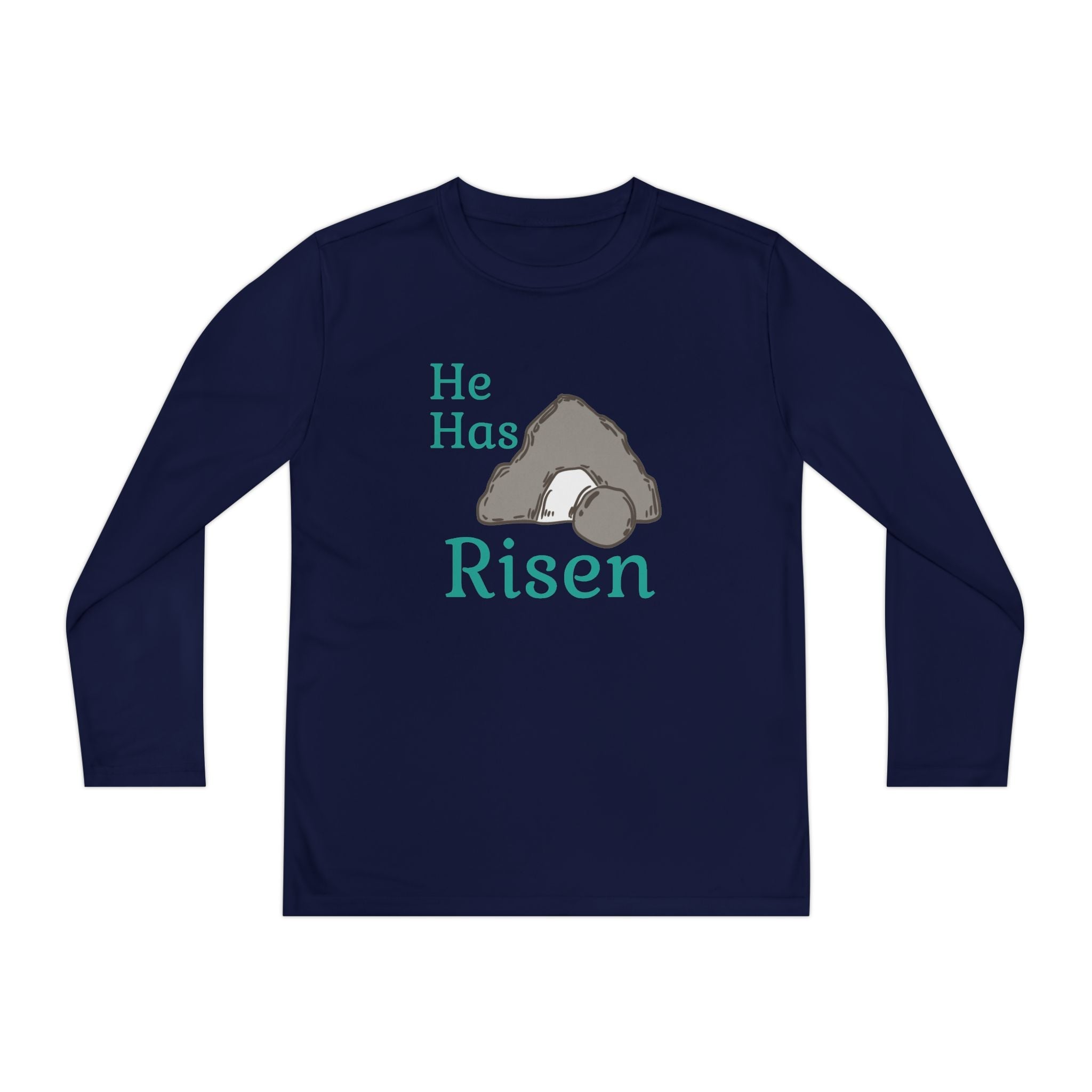 Faith Based Youth Long Sleeve T-Shirt - He Has Risen | Kids clothes by atgodanddesigns