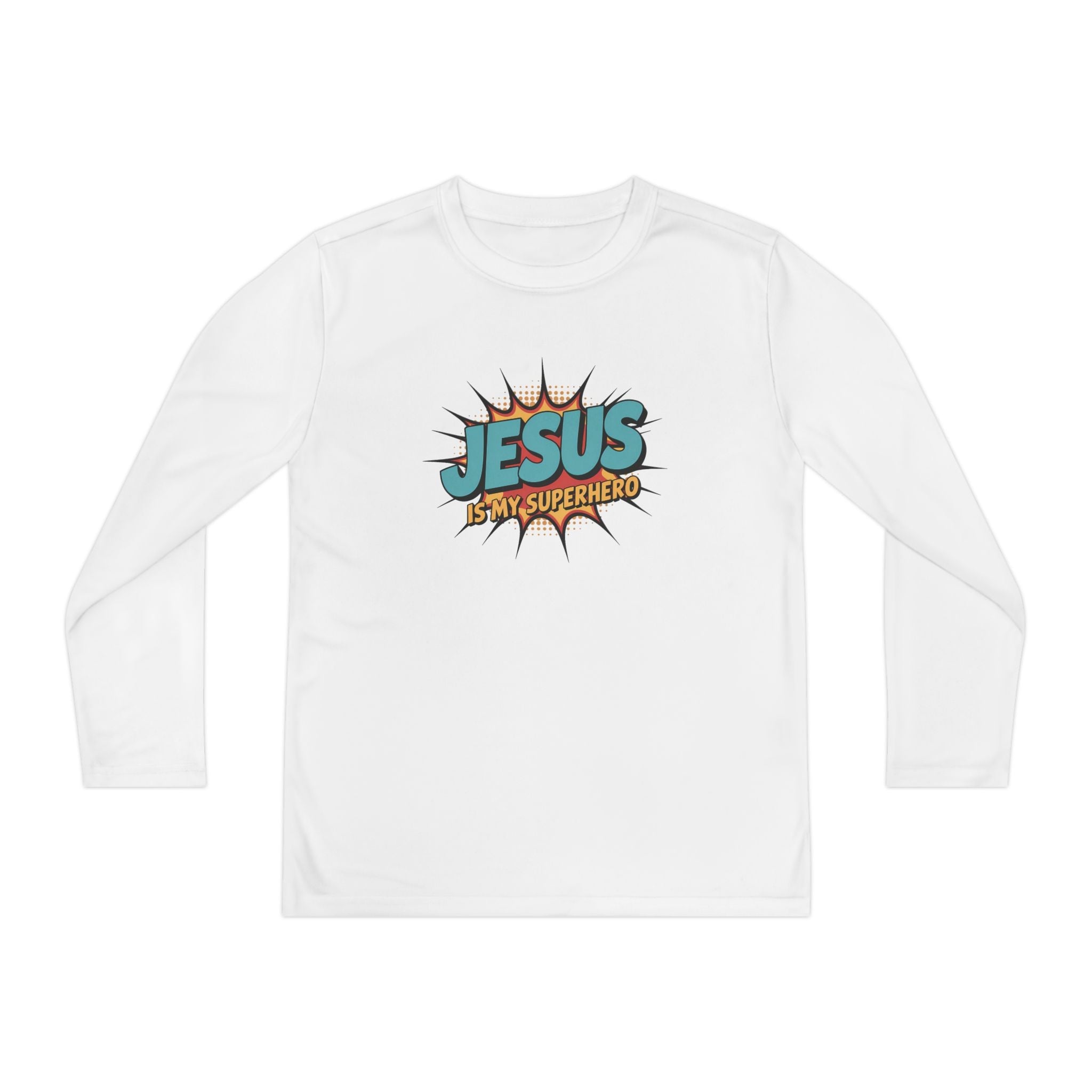 Faith Based Youth Long Sleeve T-Shirt - Jesus Is My Superhero | Kids clothes by atgodanddesigns
