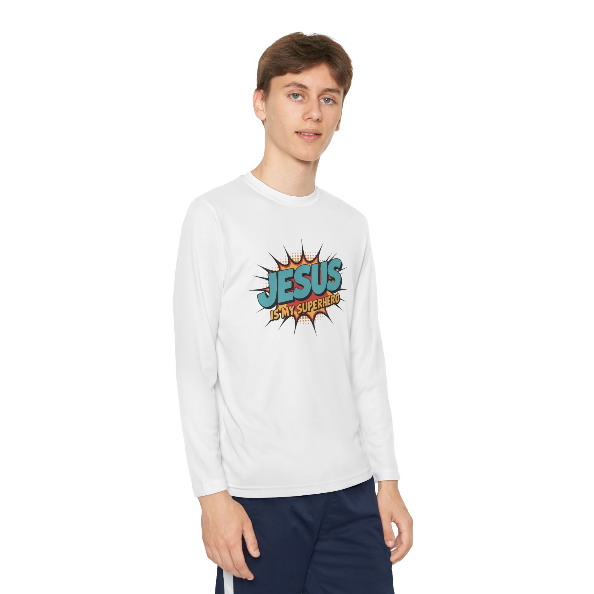 Faith Based Youth Long Sleeve T-Shirt - Jesus Is My Superhero | Kids clothes by atgodanddesigns