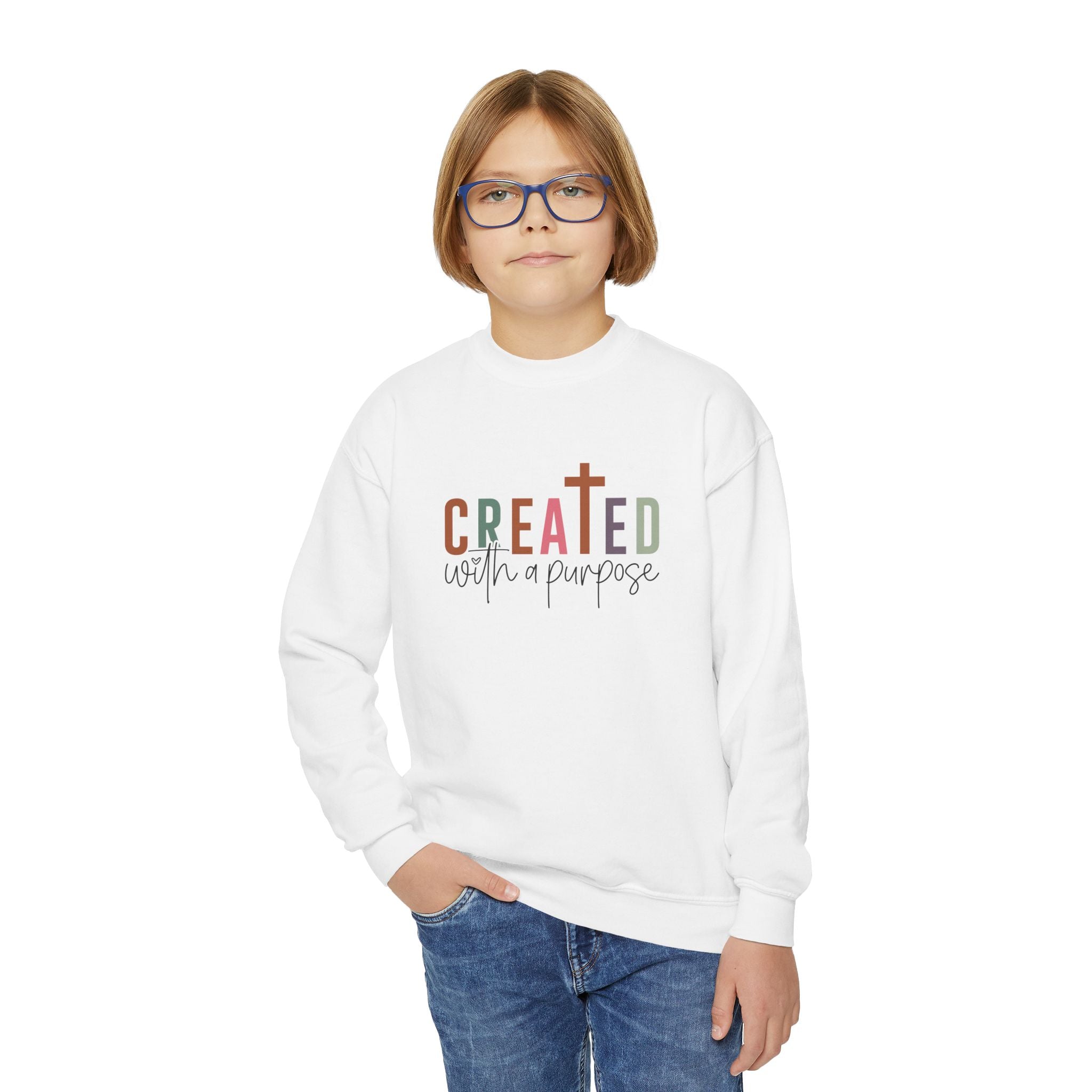 Faith Based Youth Sweatshirt - Created With A Purpose | Kids clothes by atgodanddesigns