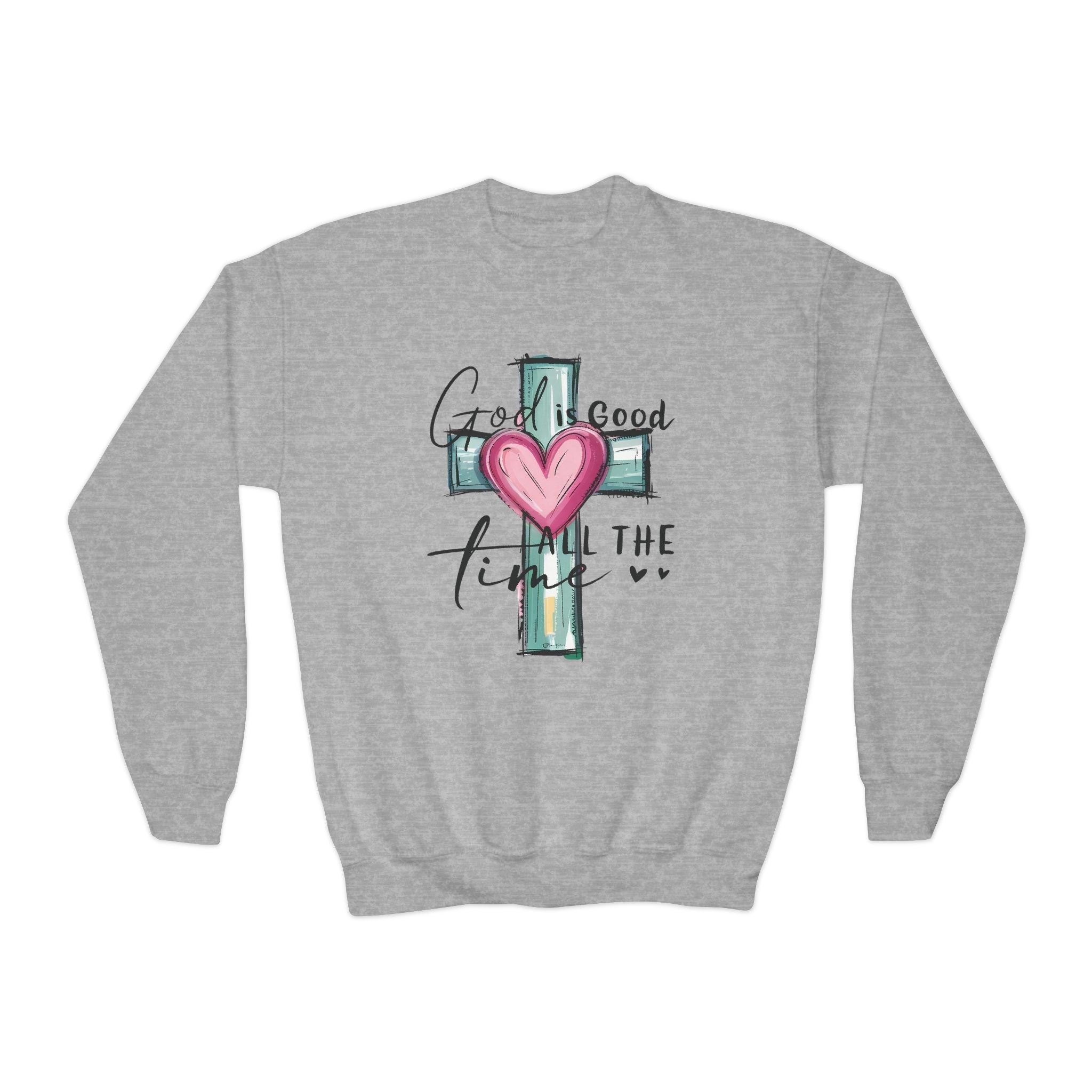 Faith Based Youth Sweatshirt - God Is Good All The Time (Cross) | Kids clothes by atgodanddesigns