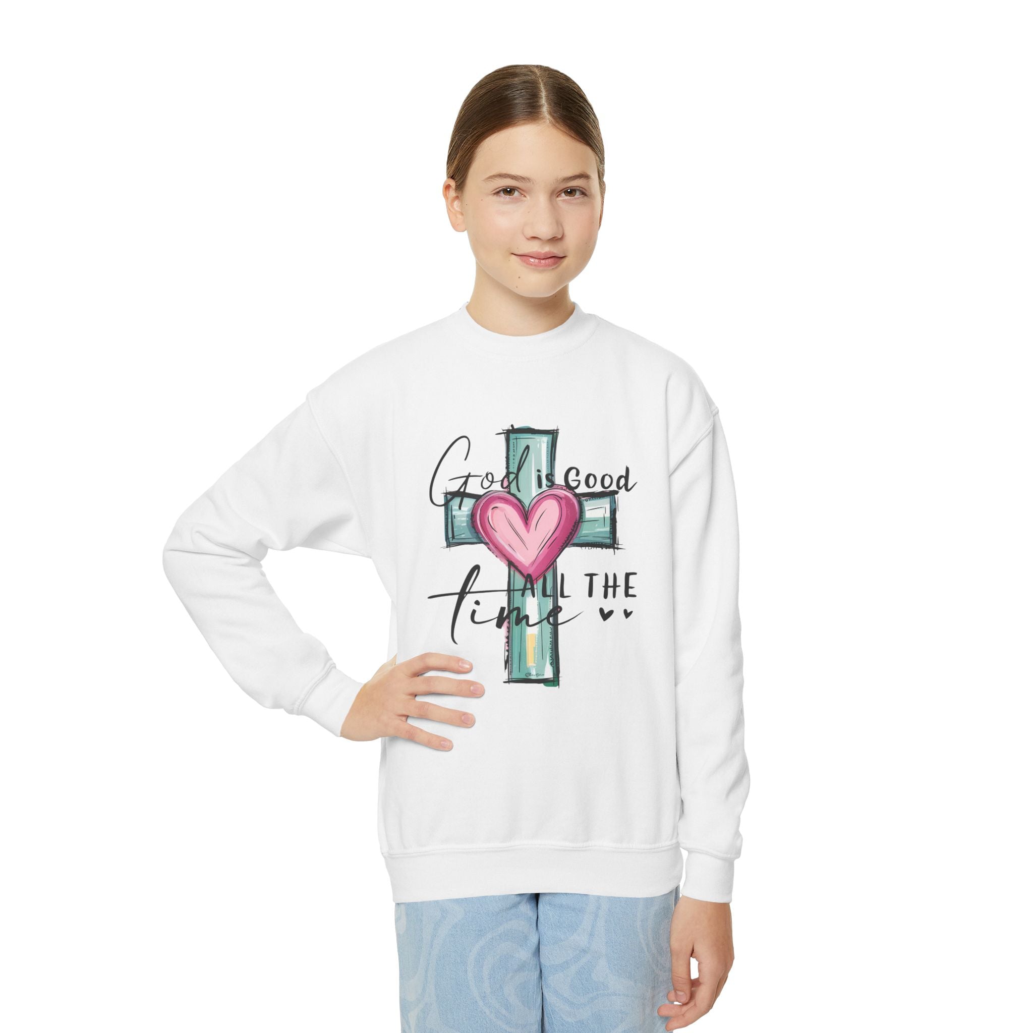 Faith Based Youth Sweatshirt - God Is Good All The Time (Cross) | Kids clothes by atgodanddesigns