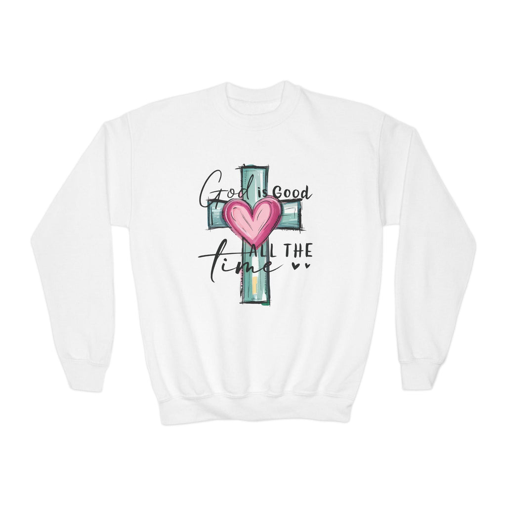 Faith Based Youth Sweatshirt - God Is Good All The Time (Cross) | Kids clothes by atgodanddesigns