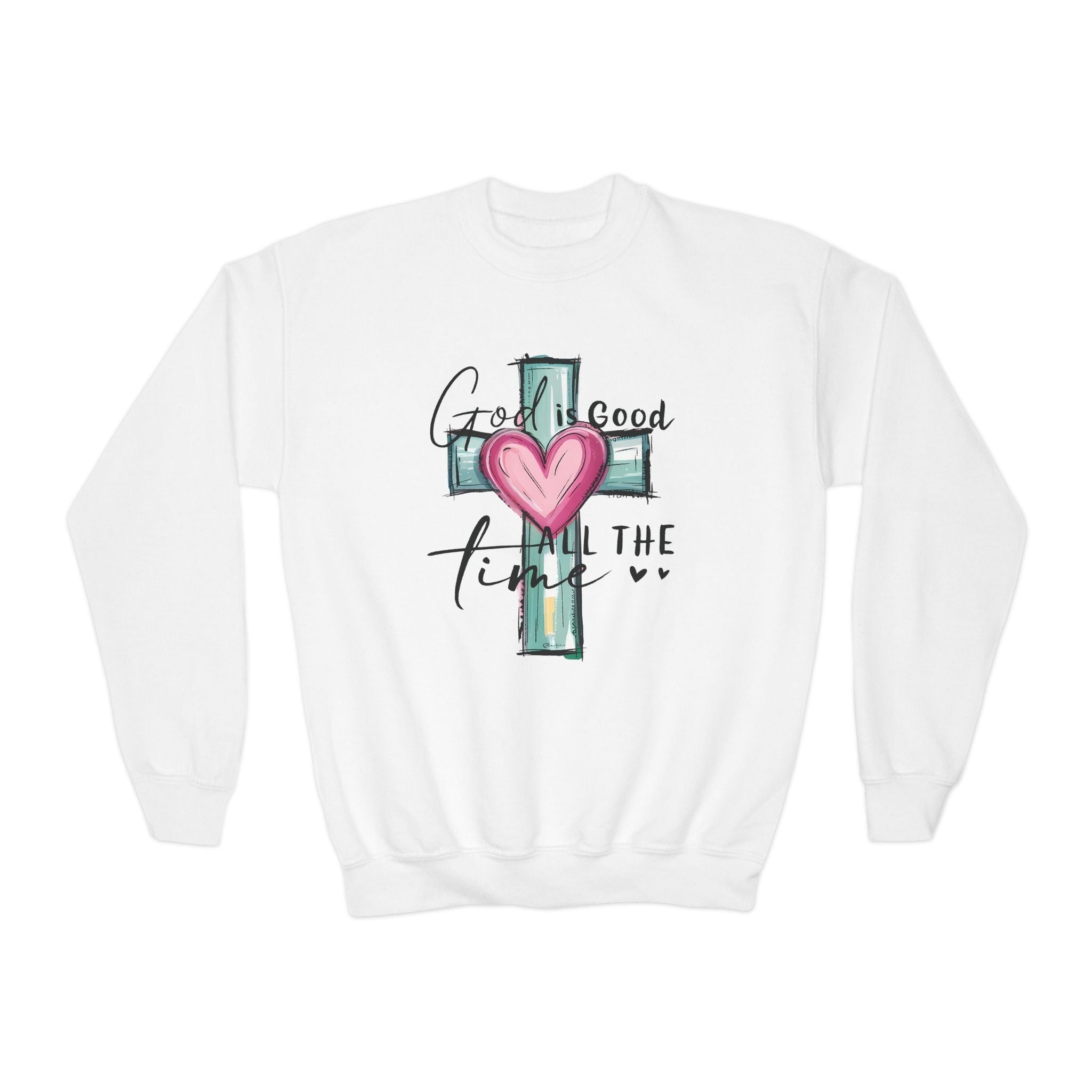 Faith Based Youth Sweatshirt - God Is Good All The Time (Cross) | Kids clothes by atgodanddesigns
