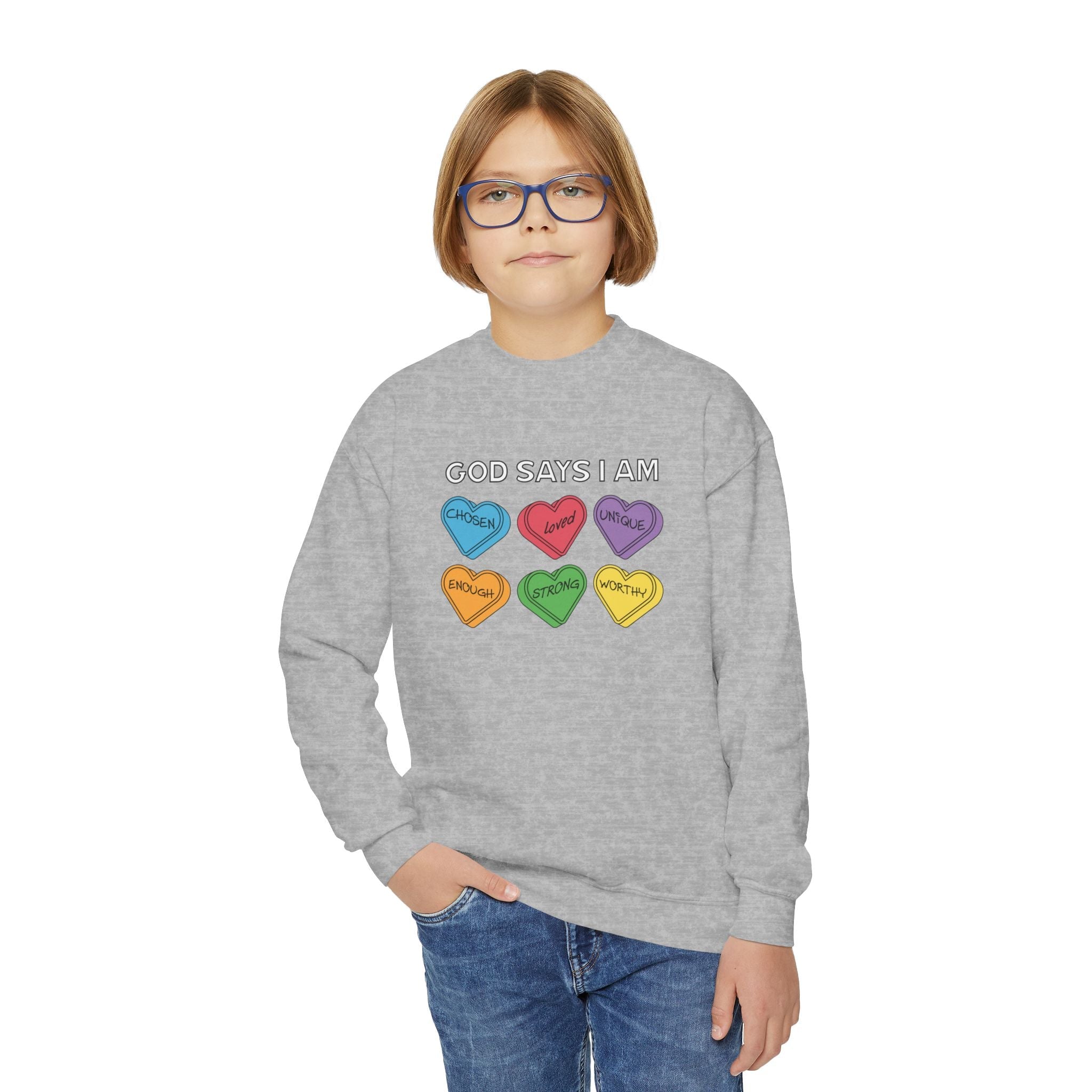 Faith Based Youth Sweatshirt - God Says I Am | Kids clothes by atgodanddesigns