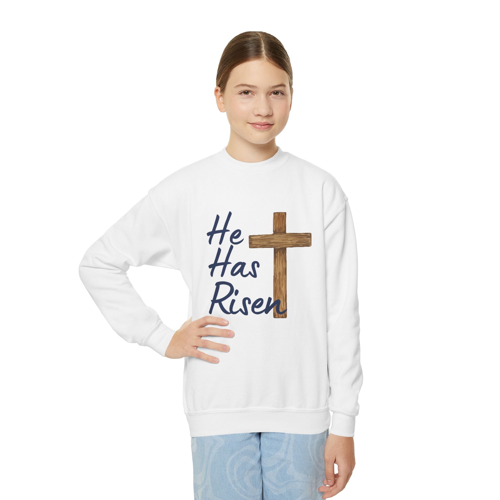 Faith Based Youth Sweatshirt - He Has Risen | Kids clothes by atgodanddesigns