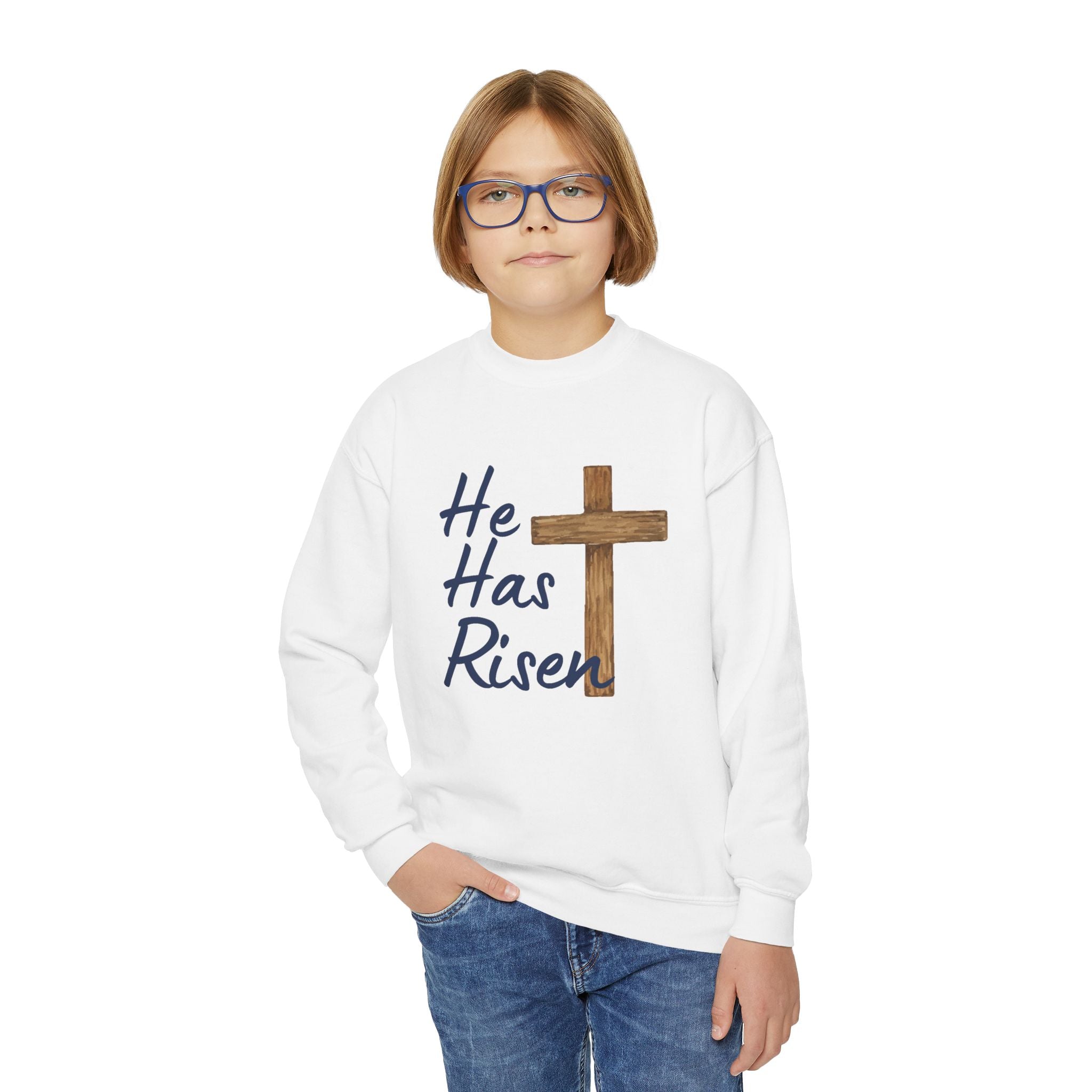 Faith Based Youth Sweatshirt - He Has Risen | Kids clothes by atgodanddesigns