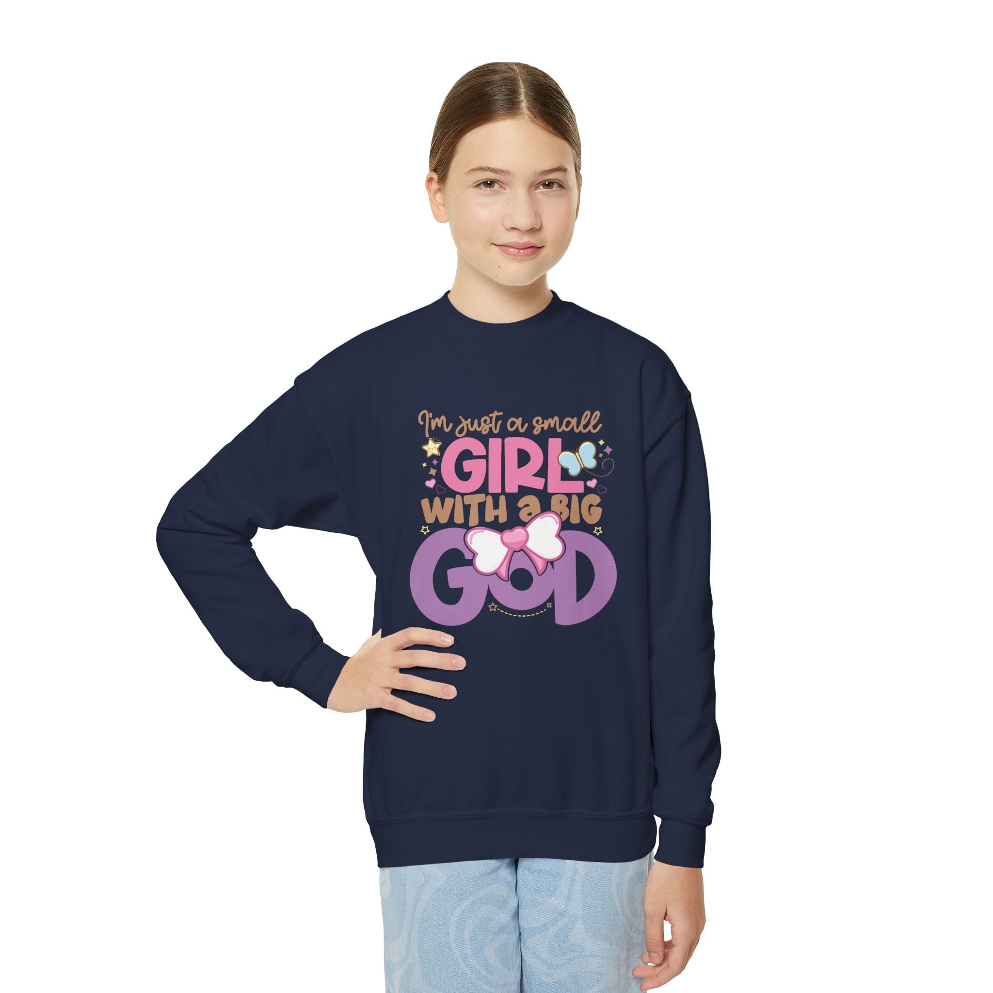 Faith Based Youth Sweatshirt - I'm Just A Small Girl With A Big God | Kids clothes by atgodanddesigns