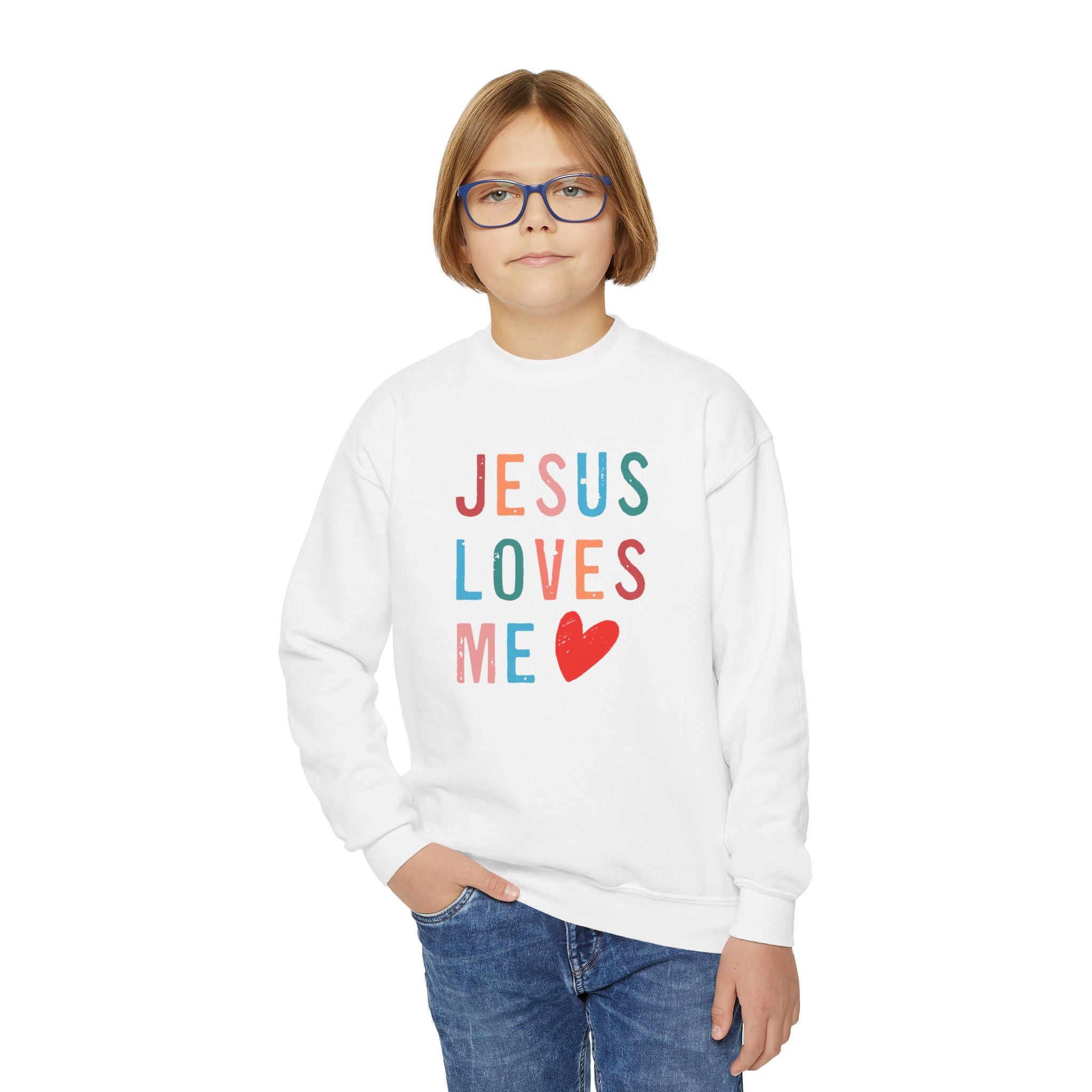 Faith Based Youth Sweatshirt - Jesus Loves Me | Kids clothes by atgodanddesigns