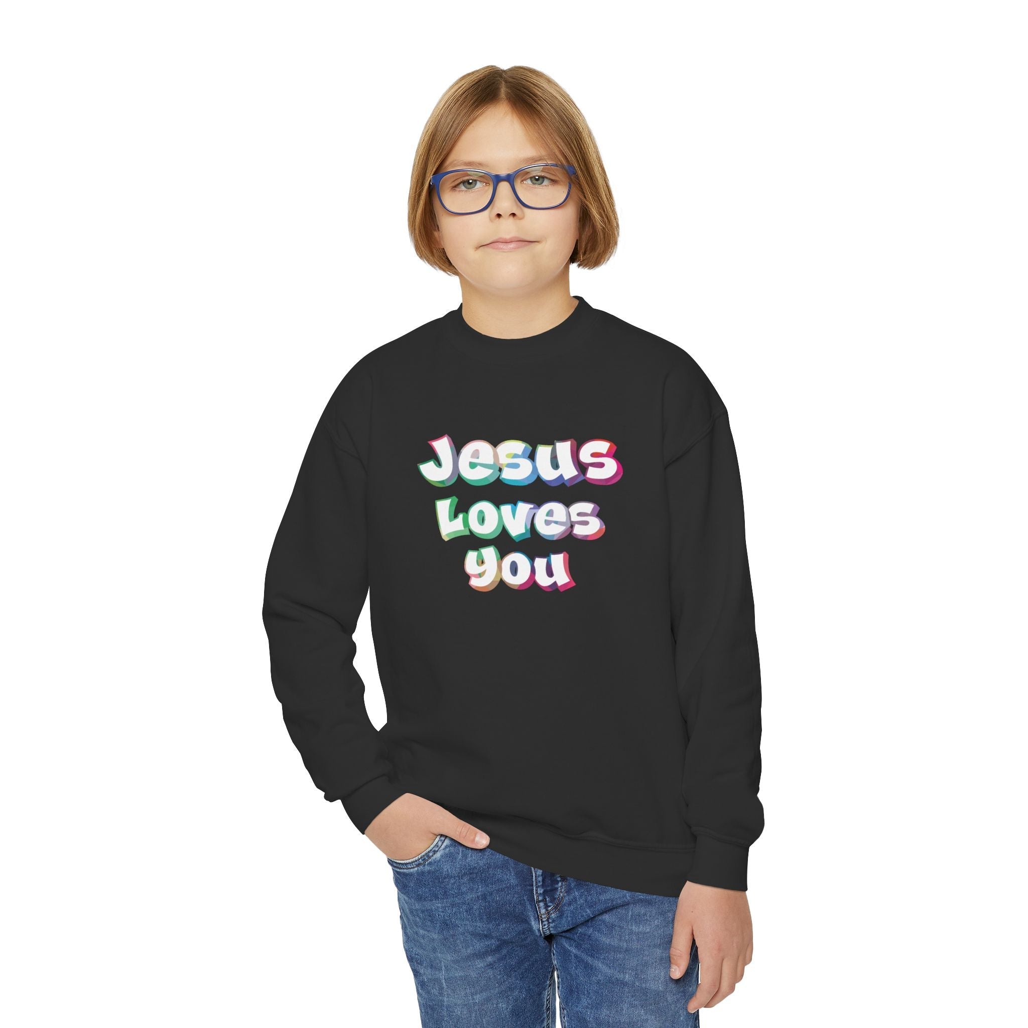 Faith Based Youth Sweatshirt - Jesus Loves You | Kids clothes by atgodanddesigns