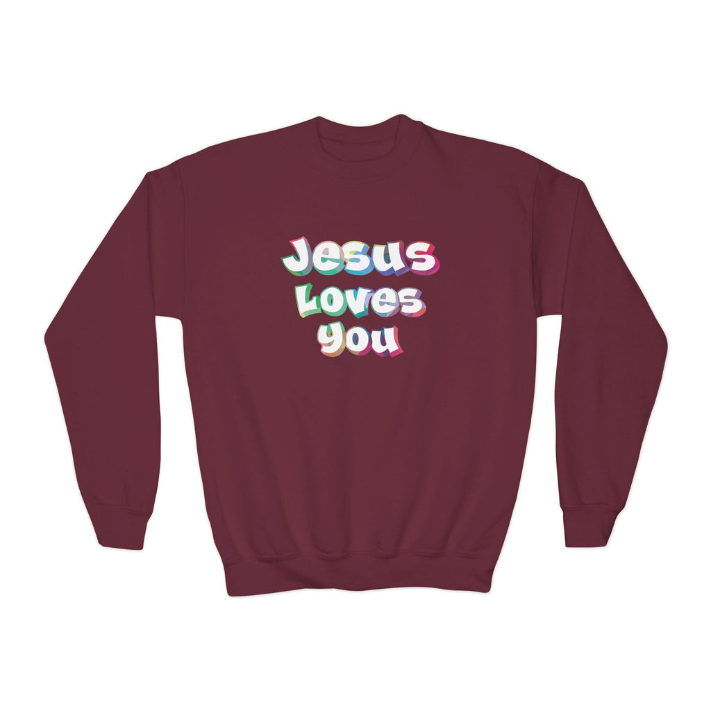 Faith Based Youth Sweatshirt - Jesus Loves You | Kids clothes by atgodanddesigns