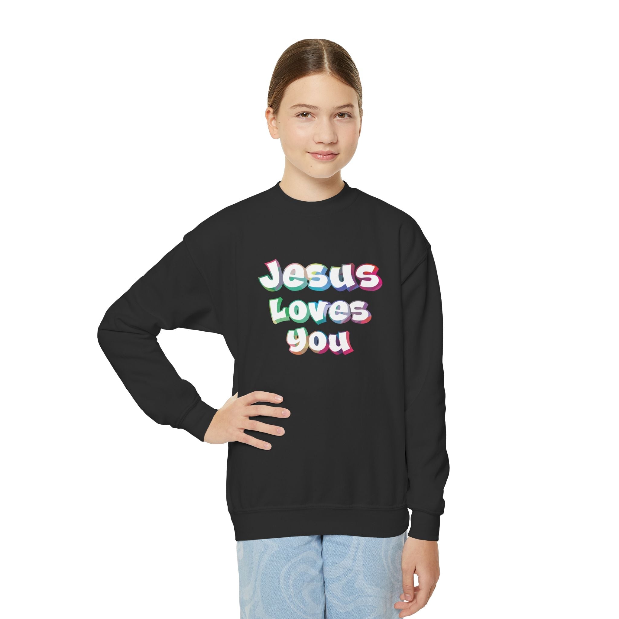 Faith Based Youth Sweatshirt - Jesus Loves You | Kids clothes by atgodanddesigns