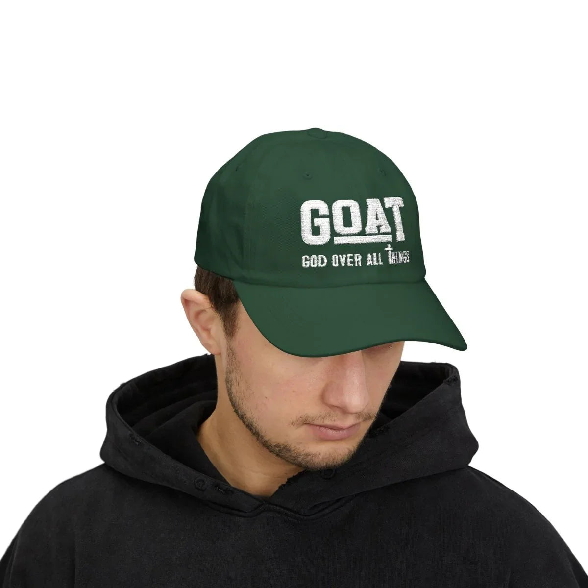 Faith Inspired Classic Dad Cap - GOAT 'God Over All Things' | Hats by atgodanddesigns