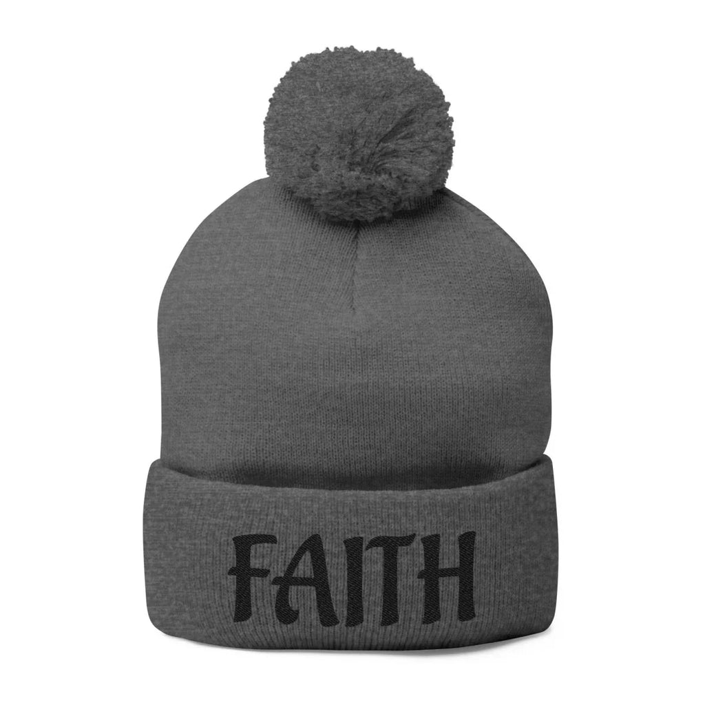 Faith Inspired Pom - Pom Beanie Embroidered - Faith | Hats by atgodanddesigns