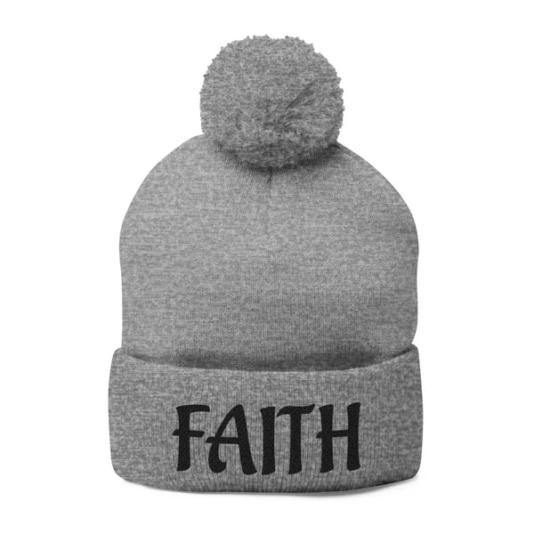 Faith Inspired Pom - Pom Beanie Embroidered - Faith | Hats by atgodanddesigns