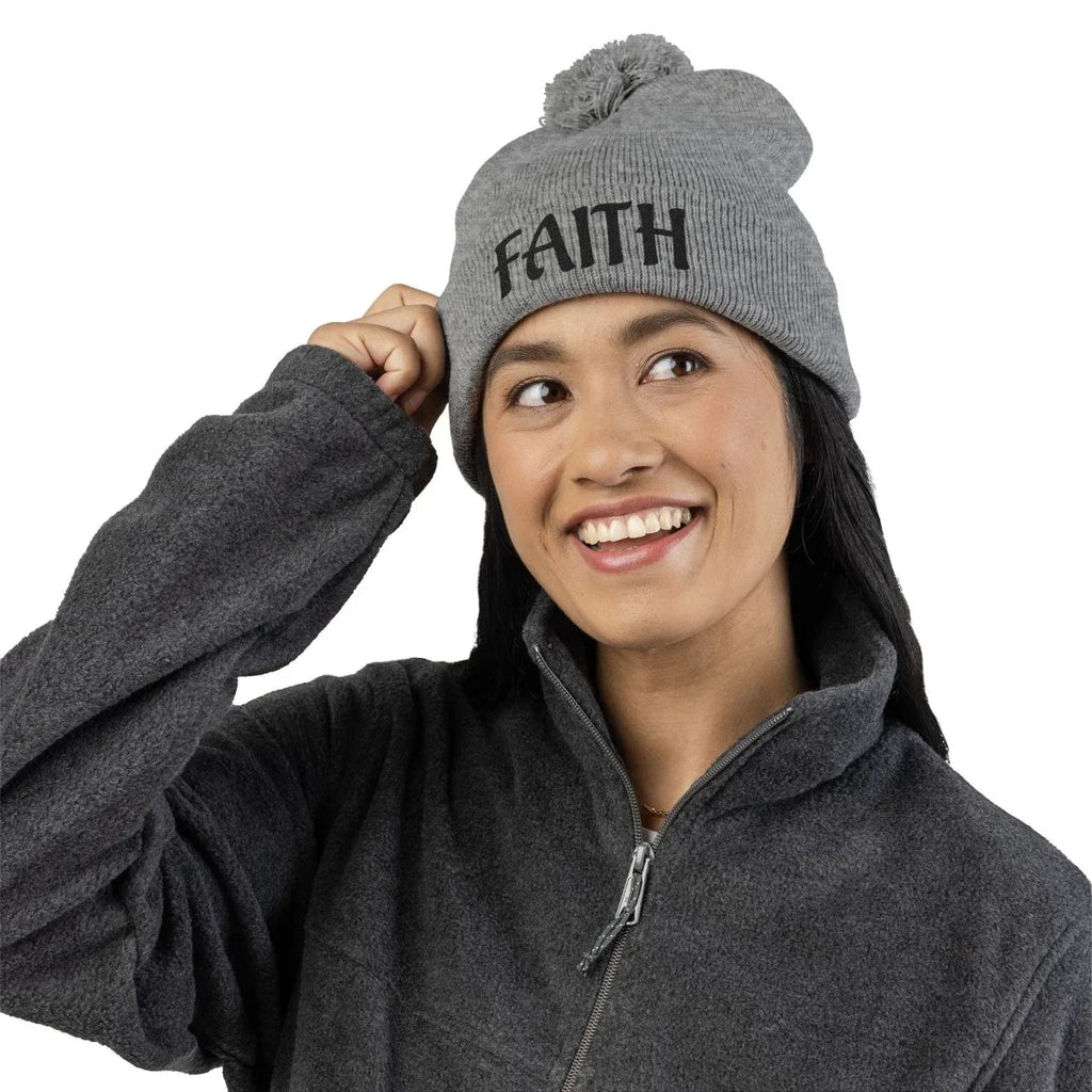 Faith Inspired Pom - Pom Beanie Embroidered - Faith | Hats by atgodanddesigns