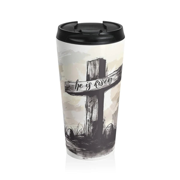 Faith Inspired Stainless Steel Travel Mug 15oz. - He is Risen | Mug by atgodanddesigns