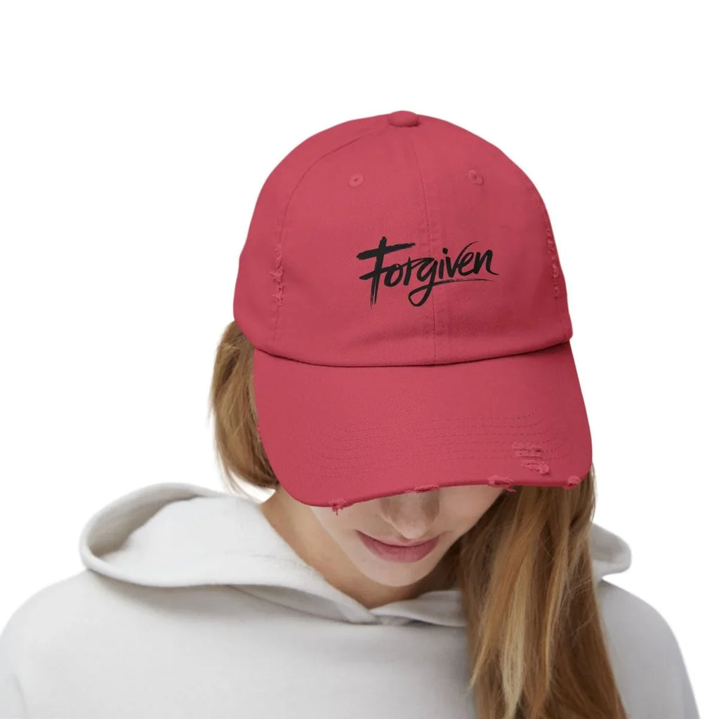 Faith Inspired Unisex Distressed Baseball Cap - Forgiven | Hats by atgodanddesigns