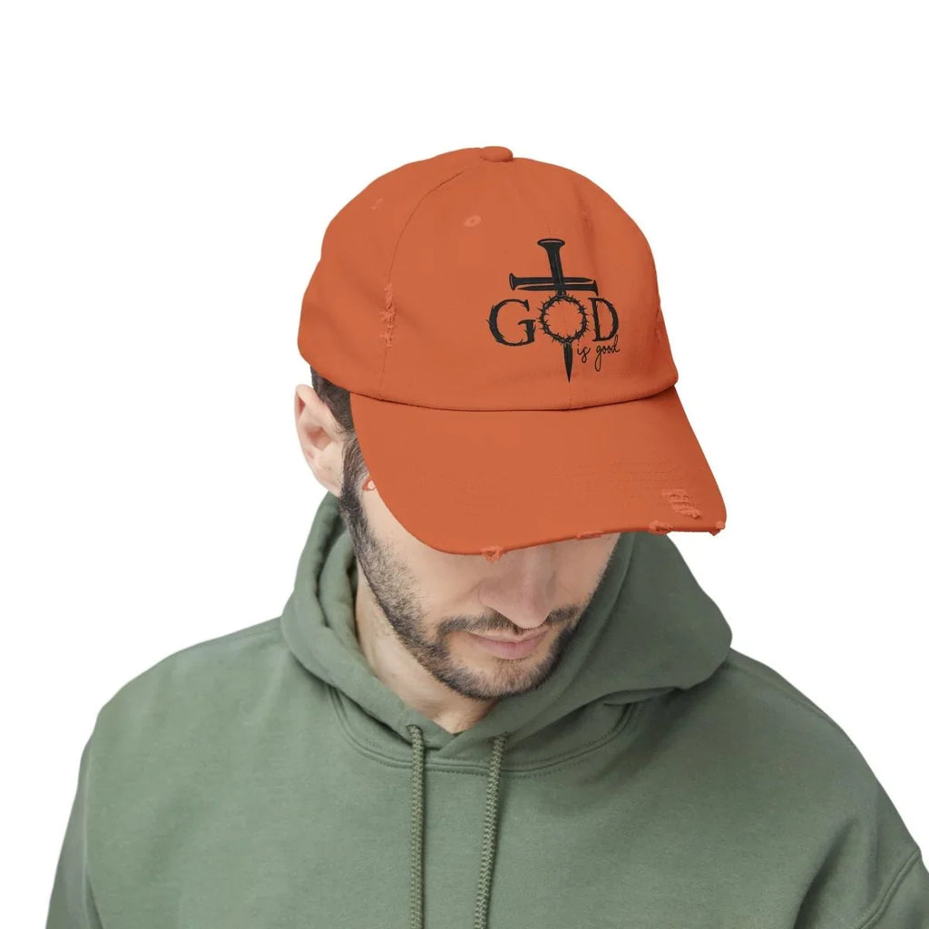 Faith Inspired Unisex Distressed Baseball Cap - God Is Good | Hats by atgodanddesigns