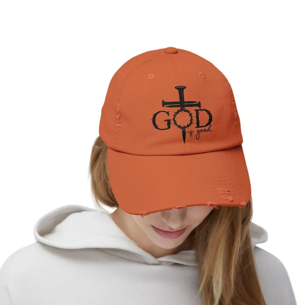 Faith Inspired Unisex Distressed Baseball Cap - God Is Good | Hats by atgodanddesigns