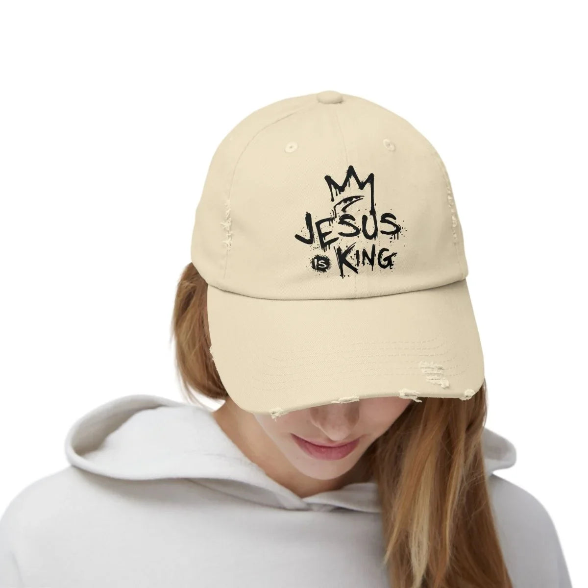 Faith Inspired Unisex Distressed Cap - Jesus Is King | Hats by atgodanddesigns