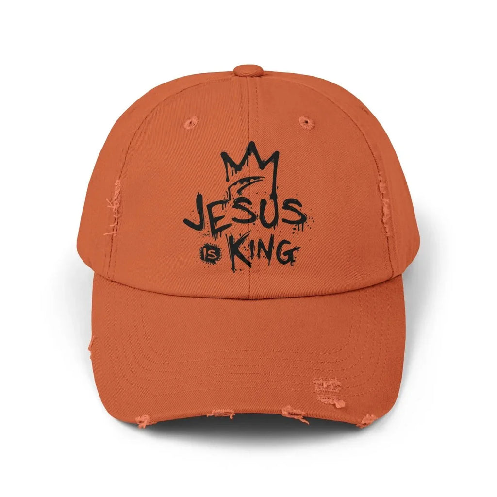 Faith Inspired Unisex Distressed Cap - Jesus Is King | Hats by atgodanddesigns