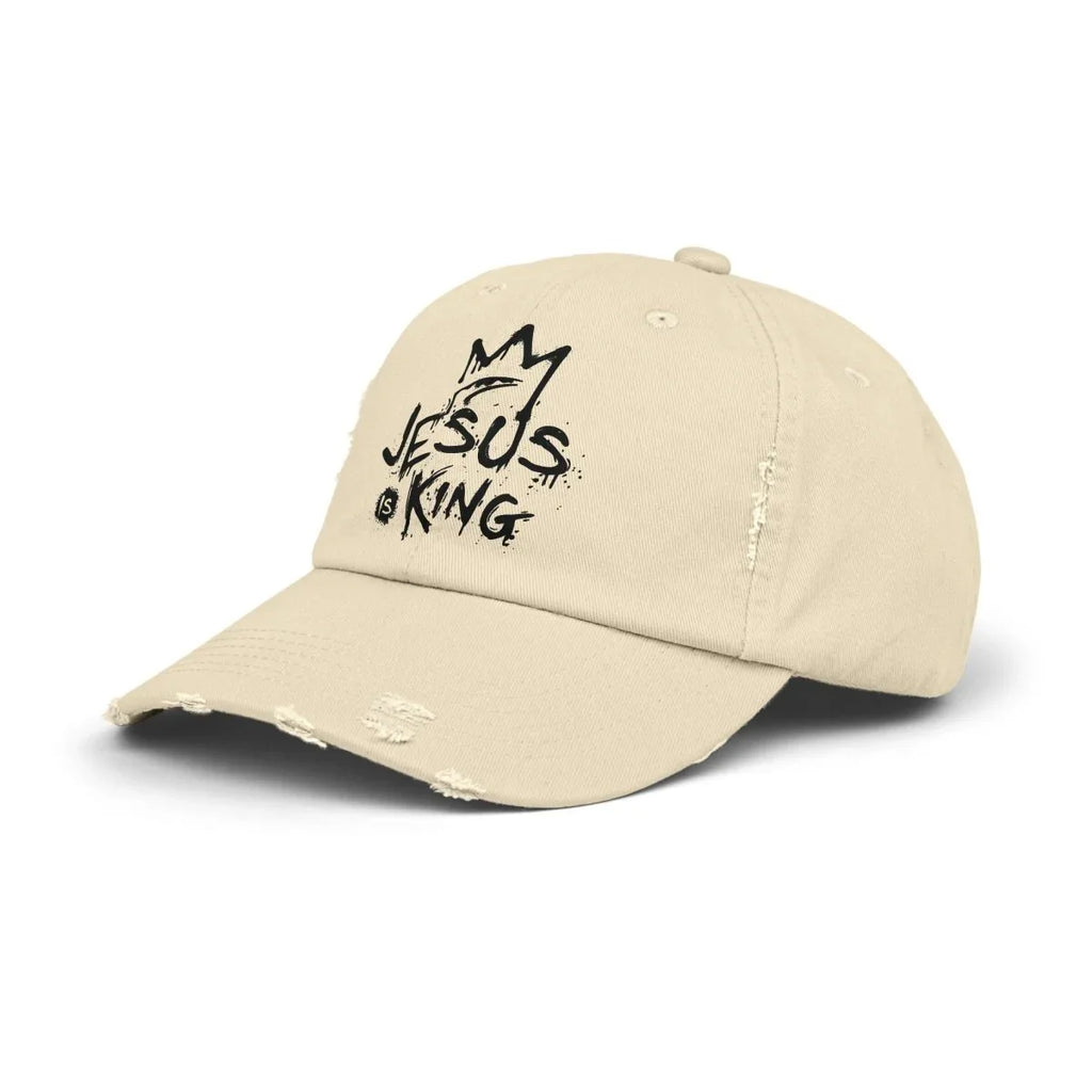 Faith Inspired Unisex Distressed Cap - Jesus Is King | Hats by atgodanddesigns
