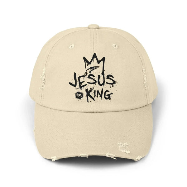 Faith Inspired Unisex Distressed Cap - Jesus Is King | Hats by atgodanddesigns