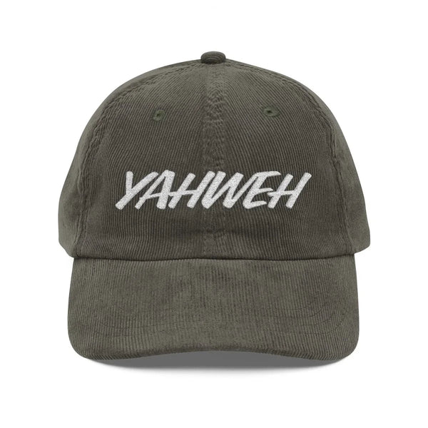 Faith Inspired Vintage Corduroy Cap Embroidered - YAHWEH | Hats by atgodanddesigns