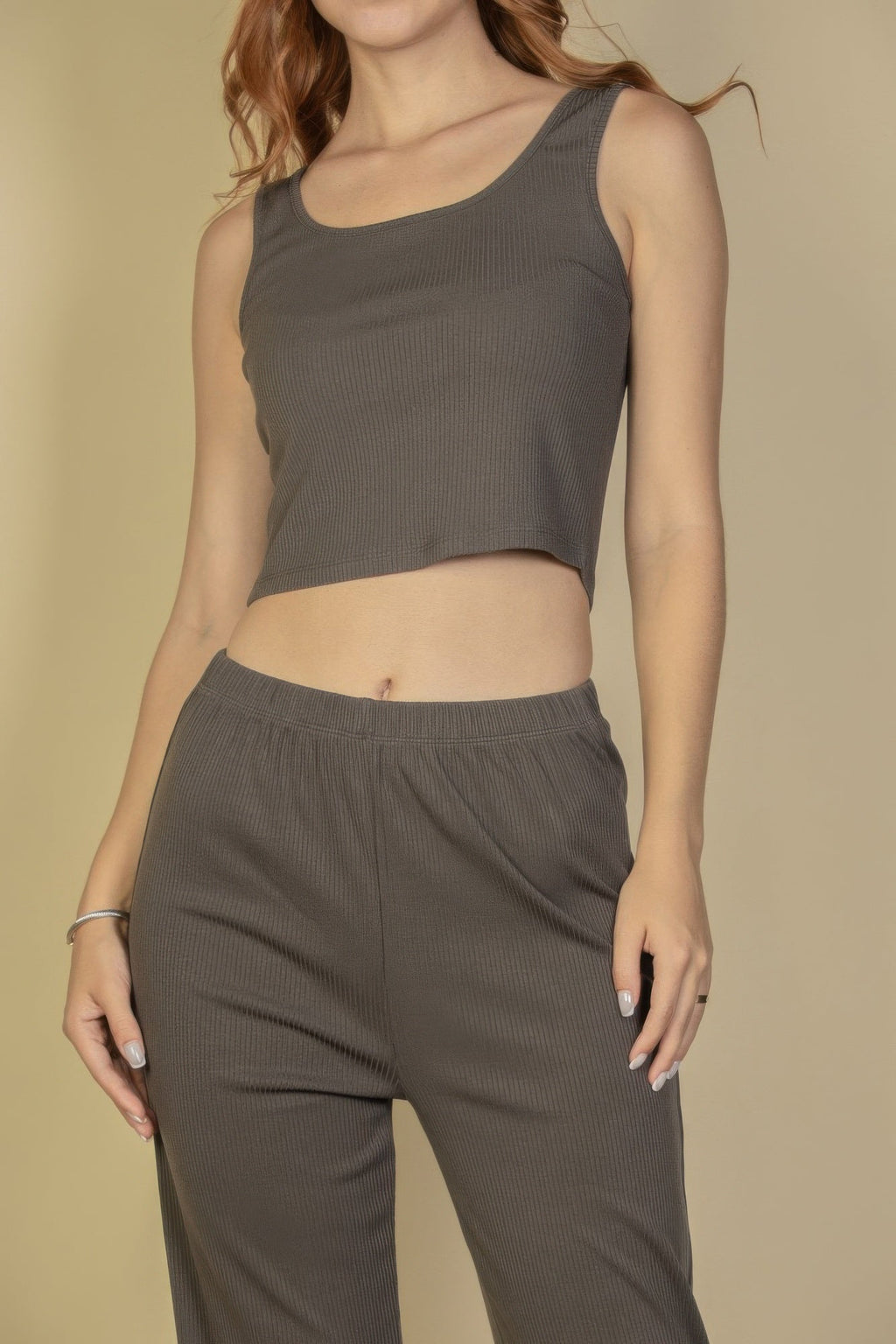 Flat Back Rib 3 Pieces Cami Top With Pants And Long Cardigan Set | by atgodanddesigns