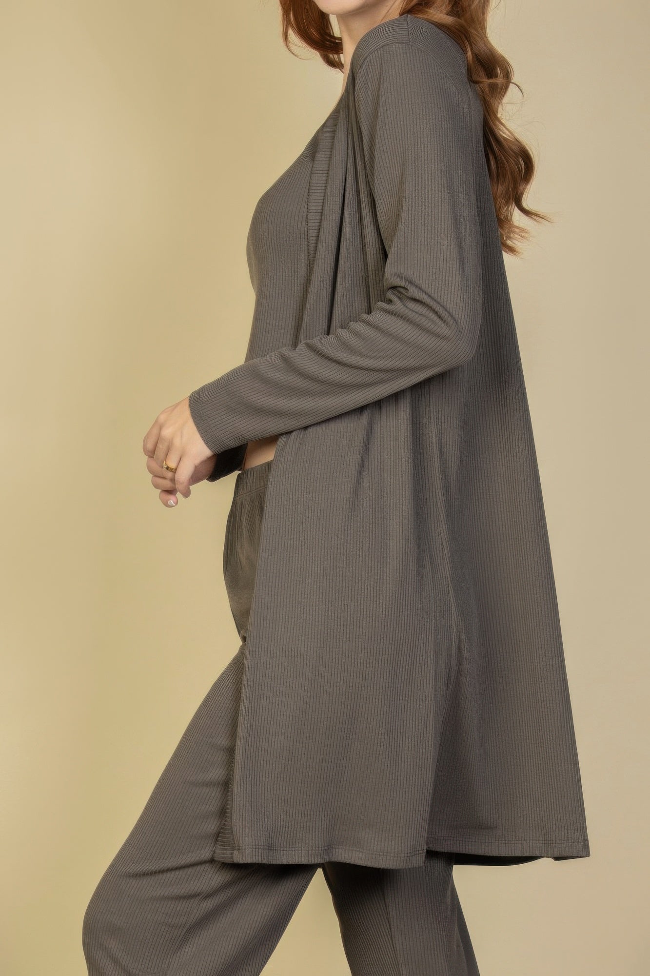 Flat Back Rib 3 Pieces Cami Top With Pants And Long Cardigan Set | by atgodanddesigns
