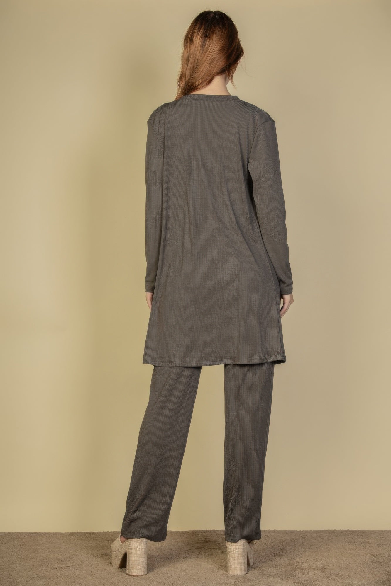 Flat Back Rib 3 Pieces Cami Top With Pants And Long Cardigan Set | by atgodanddesigns