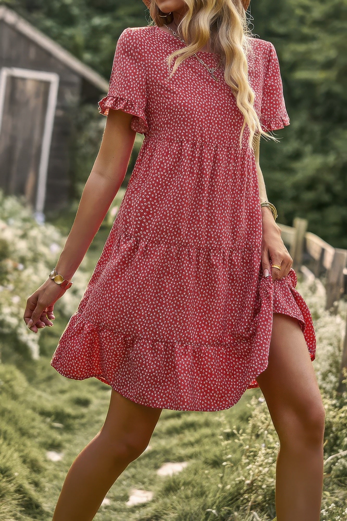Floral Polka Dots Boat Neck Loose A Line Midi Dres | by atgodanddesigns