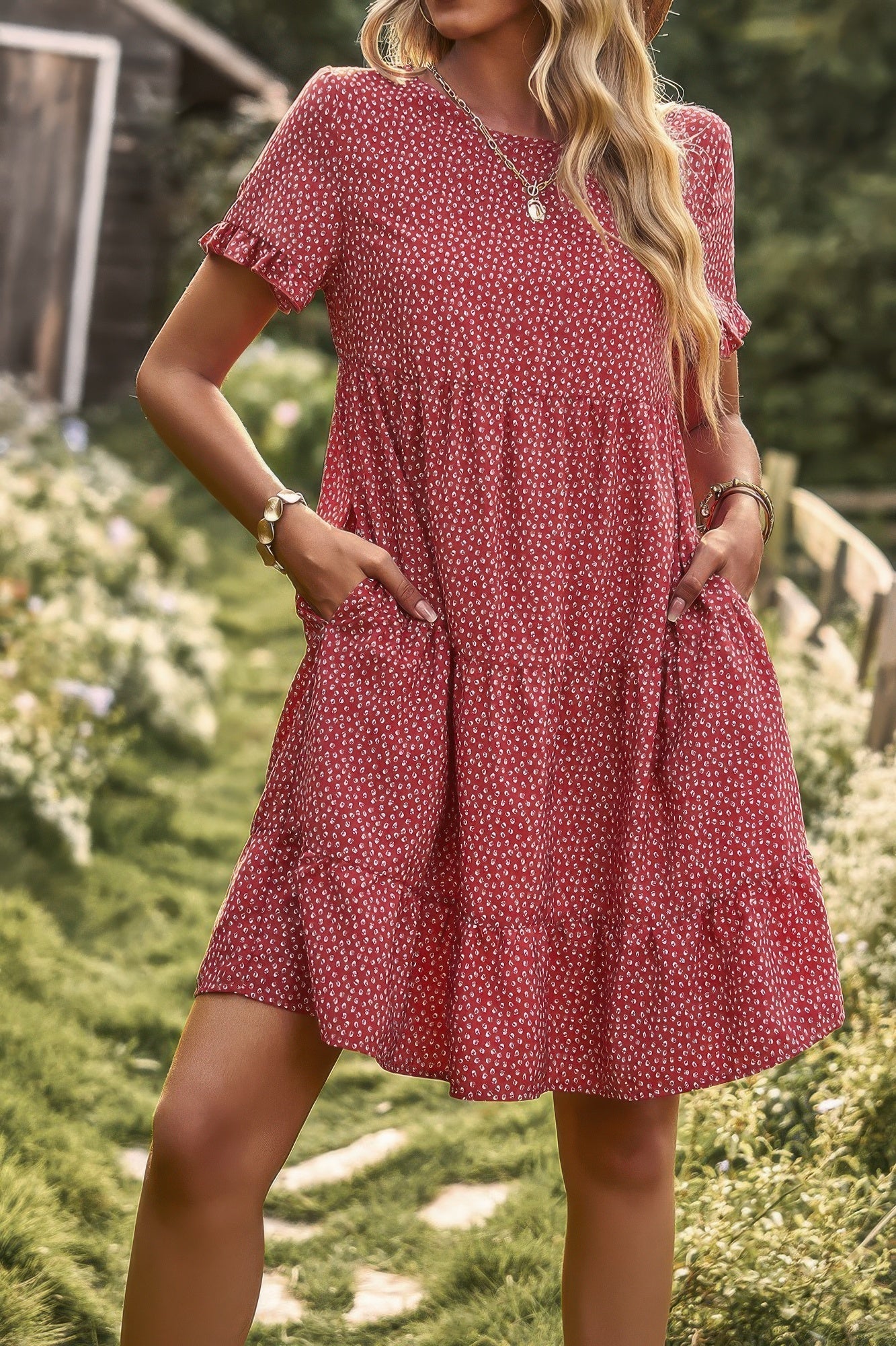 Floral Polka Dots Boat Neck Loose A Line Midi Dres | by atgodanddesigns
