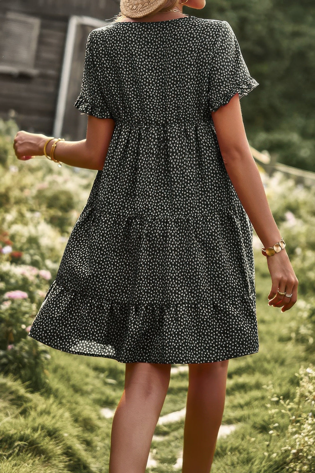 Floral Polka Dots Boat Neck Loose A Line Midi Dres | by atgodanddesigns