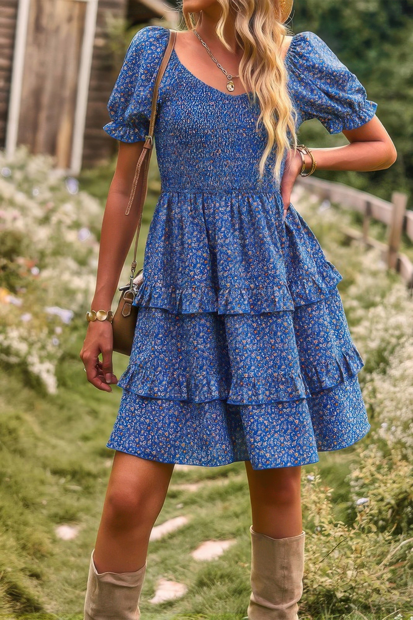 Floral Print Fit Short Sleeve A Line Dress | by atgodanddesigns