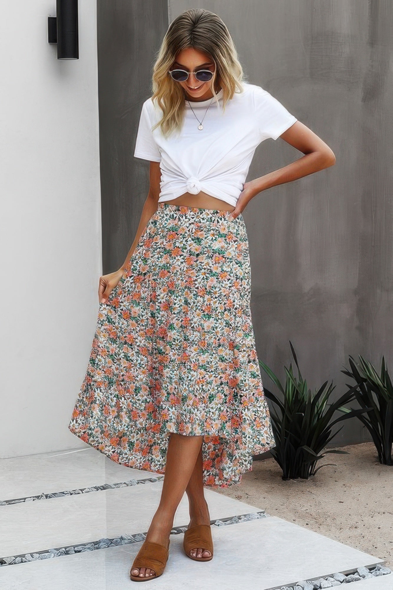 Floral Print High Waist Skirt A Line Long Skirt | by atgodanddesigns