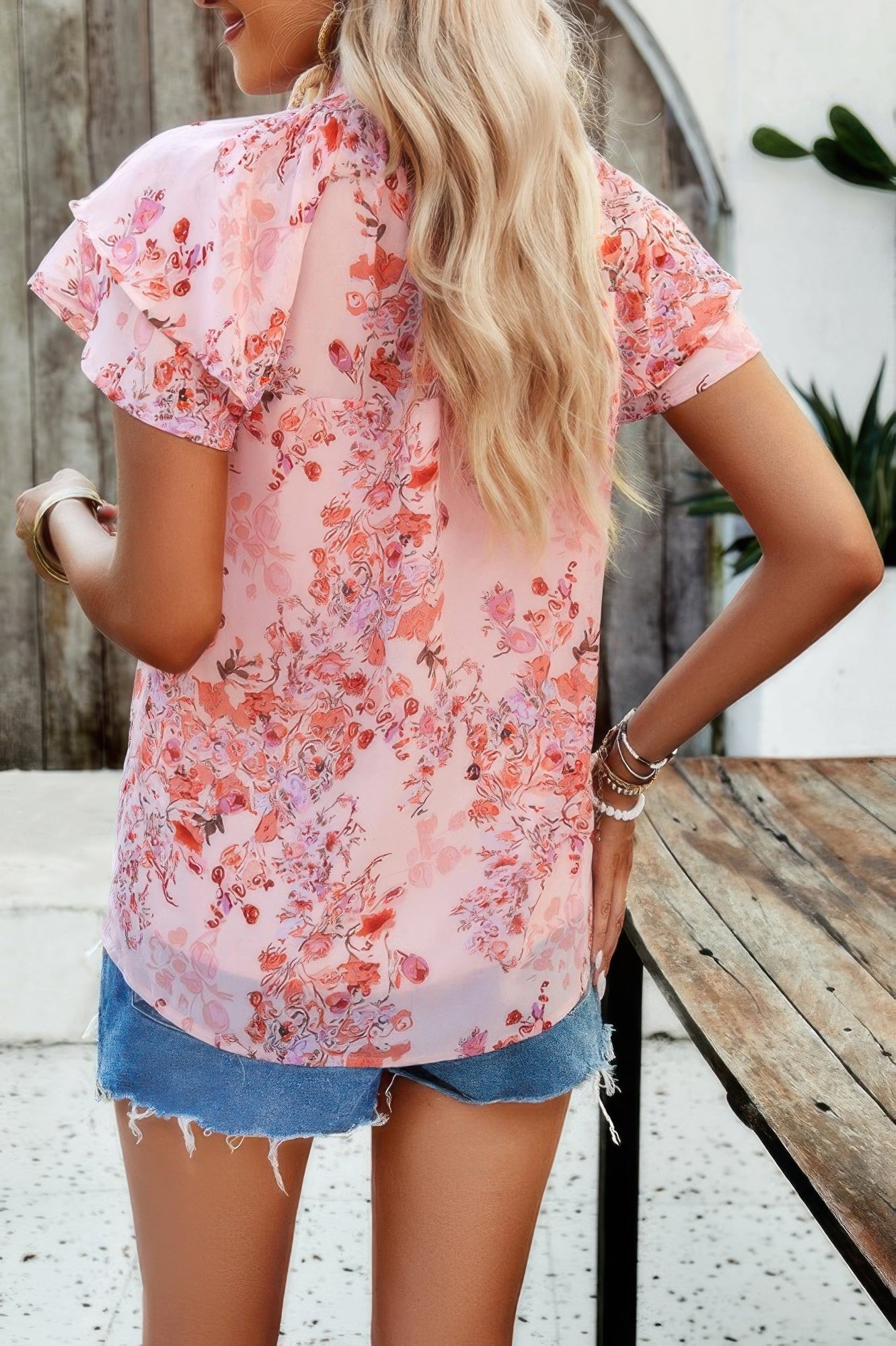 Floral Printed Mock Neck Ruffle Sleeve Loose Blouse | by atgodanddesigns
