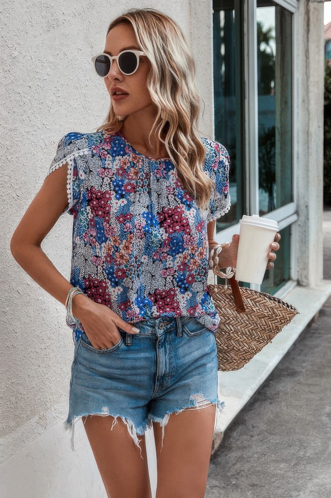 Floral Round Neck Lace Trimmed Fit Blouse | by atgodanddesigns