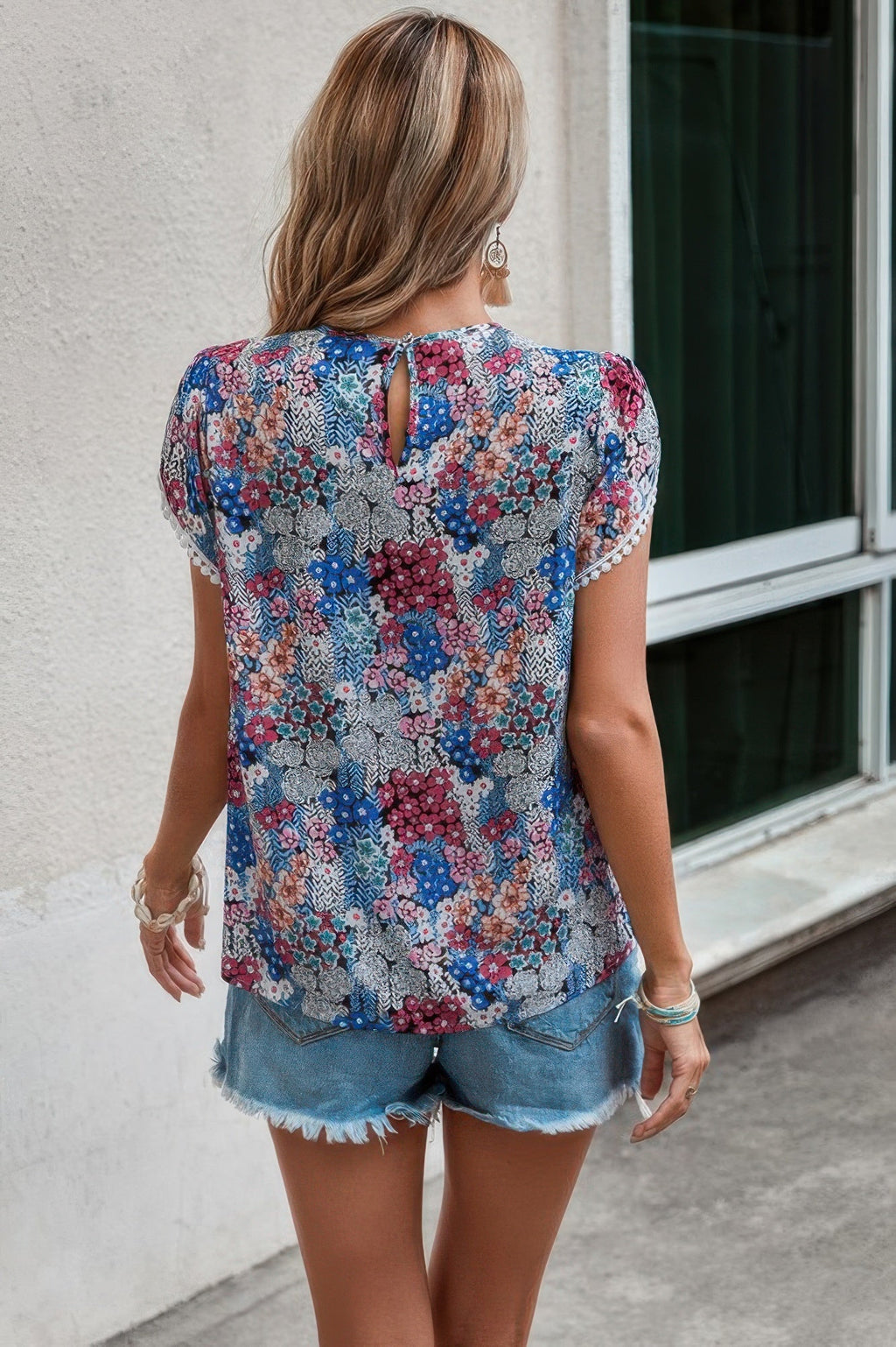 Floral Round Neck Lace Trimmed Fit Blouse | by atgodanddesigns