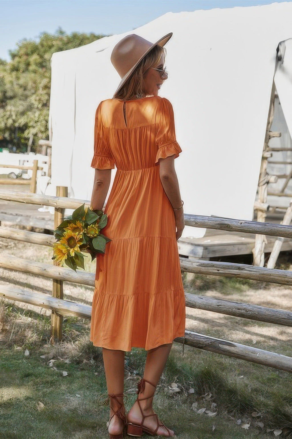 Flowy Pleated Short Sleeve Solid Midi Dress | by atgodanddesigns
