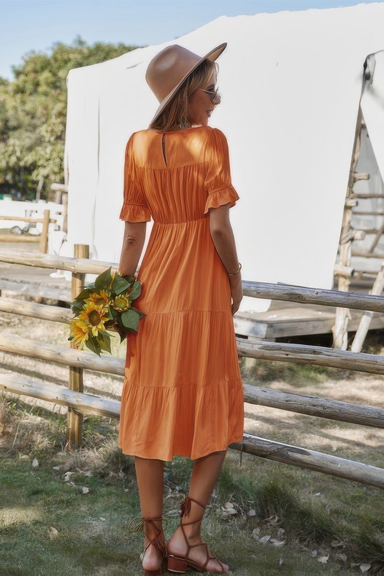 Flowy Pleated Short Sleeve Solid Midi Dress | by atgodanddesigns