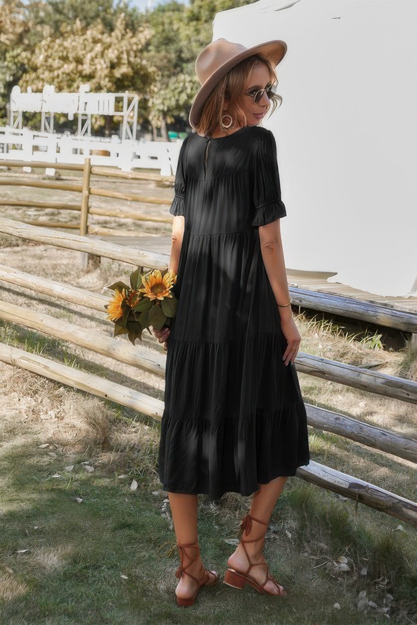 Flowy Pleated Short Sleeve Solid Midi Dress | by atgodanddesigns