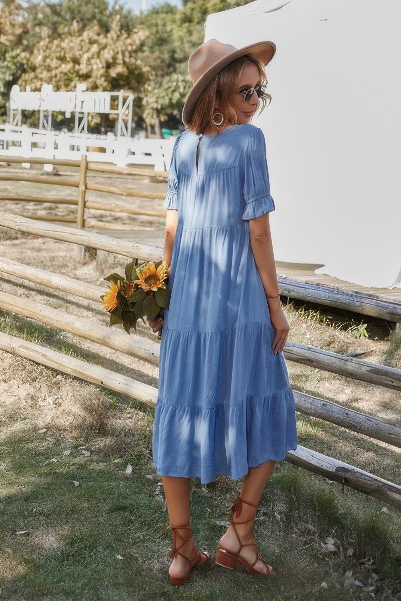 Flowy Pleated Short Sleeve Solid Midi Dress | by atgodanddesigns