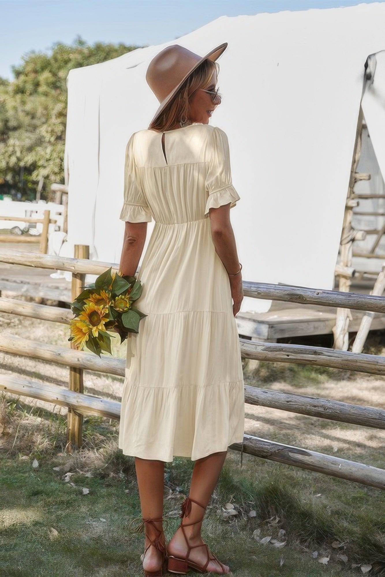 Flowy Pleated Short Sleeve Solid Midi Dress | by atgodanddesigns