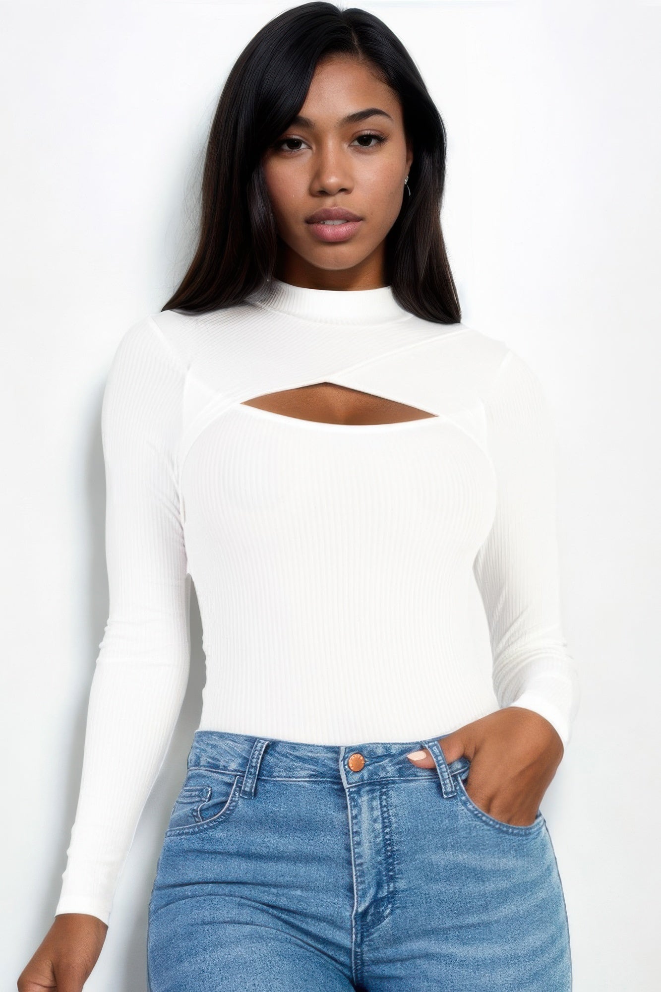 Front Cutout Long Sleeve Bodysuit | by atgodanddesigns